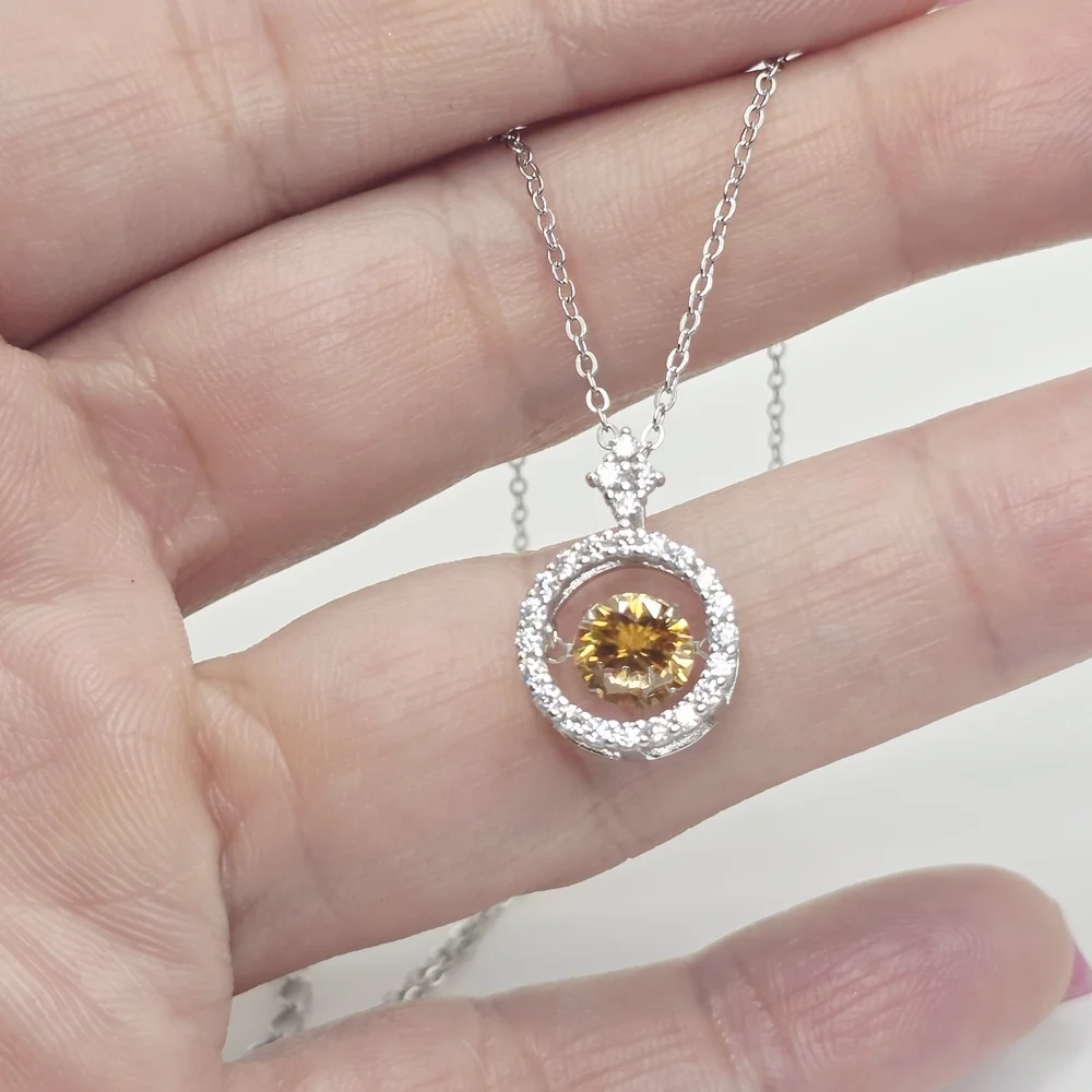 Dainty 1ct. MOISSANITE  Silver Necklace with Gold Gemstone